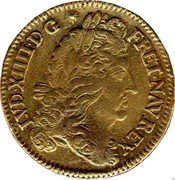 France Louis D'or Louis XIV 1690 G KM# 278.5 LVD XIIII D G FR ET NAV REX coin obverse