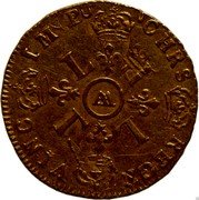 France Louis D'or Louis XIV 1693 AA KM# 302.2 CHRS REGN VINC IMP AA L L L L coin reverse France Louis D'or Louis XIV 1693 AA KM# 302.2 CHRS REGN VINC IMP AA L L L L coin reverse