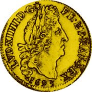 France Louis D'or Louis XIV 1693 B KM# 302.3 LVD XIIII D G FR ET NAV REX 1693 coin obverse France Louis D'or Louis XIV 1693 B KM# 302.3 LVD XIIII D G FR ET NAV REX 1693 coin obverse