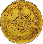 France Louis D'or Louis XIV 1694 V KM# 302.19 CHRS REGN VINC IMP V L L L L coin reverse France Louis D'or Louis XIV 1694 V KM# 302.19 CHRS REGN VINC IMP V L L L L coin reverse