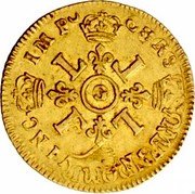 France Louis D'or Louis XIV 1695 G KM# 302.8 CHRS REGN VINC IMP G L L L L coin reverse France Louis D'or Louis XIV 1695 G KM# 302.8 CHRS REGN VINC IMP G L L L L coin reverse