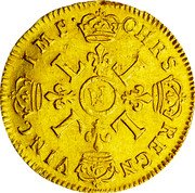 France Louis D'or Louis XIV 1697 N KM# 302.14 CHRS REGN VINC IMP N L L L L coin reverse France Louis D'or Louis XIV 1697 N KM# 302.14 CHRS REGN VINC IMP N L L L L coin reverse