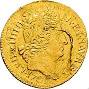 France Louis D'or (Louis XIV) KM# 302.15 LVD XIIII D G FR ET NAV REX 1701 coin obverse France Louis D'or (Louis XIV) KM# 302.15 LVD XIIII D G FR ET NAV REX 1701 coin obverse