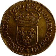 France Louis D'or (Louis XIV) KM# 278.4 SIT NOMEN DOMINI BENEDICTVM 1690 E coin reverse