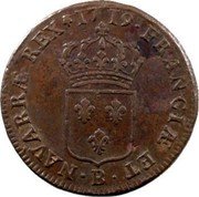 France Sol Louis XV 1719 B KM# 439.3 FRANCIÆ ET B NAVARRÆ REX 17 19 coin reverse France Sol Louis XV 1719 B KM# 439.3 FRANCIÆ ET B NAVARRÆ REX 17 19 coin reverse