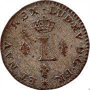 France Sol Louis XV 1740 D KM# 501.5 LUD XV D G FR ET NAV REX L coin obverse France Sol Louis XV 1740 D KM# 501.5 LUD XV D G FR ET NAV REX L coin obverse