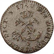 France Sol Louis XV 1740 D KM# 501.5 SIT NOM DOM D BENEDICT 1740 coin reverse France Sol Louis XV 1740 D KM# 501.5 SIT NOM DOM D BENEDICT 1740 coin reverse