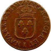 France Sol Louis XV 1773 I KM# 545.7 FRANCIÆ ET I NAVARRÆ REX 17 73 coin reverse France Sol Louis XV 1773 I KM# 545.7 FRANCIÆ ET I NAVARRÆ REX 17 73 coin reverse