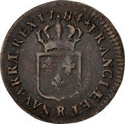 France Sol Louis XVI 1784 R KM# 578.14 FRANCIÆ ET R NAVARRÆ REX 17 84 coin reverse France Sol Louis XVI 1784 R KM# 578.14 FRANCIÆ ET R NAVARRÆ REX 17 84 coin reverse