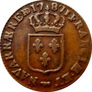 France Sol Louis XVI 1787 Cow KM# 579 FRANCIÆ ET NAVARRÆ RE BD 17 87 coin reverse France Sol Louis XVI 1787 Cow KM# 579 FRANCIÆ ET NAVARRÆ RE BD 17 87 coin reverse