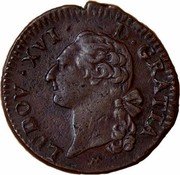 France Sol Louis XVI 1790 N KM# 578.12 LUDOV XVI D GRATIA coin obverse France Sol Louis XVI 1790 N KM# 578.12 LUDOV XVI D GRATIA coin obverse