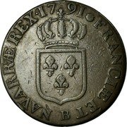France Sol Louis XVI 1791 B Mintage included in KM#586.3 KM# 578.3 FRANCIÆ ET B NAVARRÆ REX 17 91 coin reverse France Sol Louis XVI 1791 B Mintage included in KM#586.3 KM# 578.3 FRANCIÆ ET B NAVARRÆ REX 17 91 coin reverse