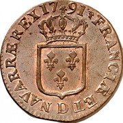 France Sol Louis XVI 1791 D KM# 578.5 FRANCIÆ ET D NAVARRÆ REX 1784 coin reverse France Sol Louis XVI 1791 D KM# 578.5 FRANCIÆ ET D NAVARRÆ REX 1784 coin reverse
