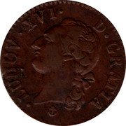 France Sol Louis XVI 1791 H Mintage included in KM#585.6 KM# 578.6 LUDOV XVI D GRATIA coin obverse