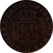 France Sol Louis XVI 1791 H Mintage included in KM#585.6 KM# 578.6 FRANCIÆ ET H NAVARRÆ REX 17 91 coin reverse