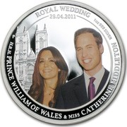 Australia 1 Dollar Royal Wedding 2011 KM# 1530 ROYAL WEDDING 29.04.2011 H.R.H. PRINCE WILLIAM OF WALES & MISS CATHERINE MIDDLETON 1 OZ 999 SILVER P coin reverse