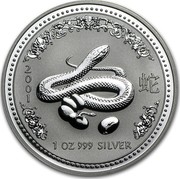 Australia 1 Dollar Year of the Snake 2001 KM# 536 2001 1 OZ 999 SILVER P coin reverse Australia 1 Dollar Year of the Snake 2001 KM# 536 2001 1 OZ 999 SILVER P coin reverse