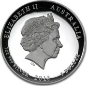 Australia 1 Dollar Year of the Snake 2013 KM# 1827 ELIZABETH II AUSTRALIA 1 OZ 999 SILVER 2013 1 DOLLAR IRB coin obverse Australia 1 Dollar Year of the Snake 2013 KM# 1827 ELIZABETH II AUSTRALIA 1 OZ 999 SILVER 2013 1 DOLLAR IRB coin obverse