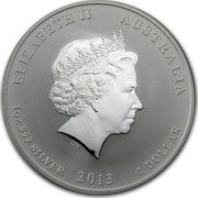 Australia 1 Dollar Year of the Snake 2013 KM# 1831 ELIZABETH II AUSTRALIA 1 OZ 999 SILVER 2013 1 DOLLAR IRB coin obverse Australia 1 Dollar Year of the Snake 2013 KM# 1831 ELIZABETH II AUSTRALIA 1 OZ 999 SILVER 2013 1 DOLLAR IRB coin obverse