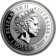 Australia 1 Dollar Year of the Tiger 2007  ELIZABETH II AUSTRALIA IRB ∙ 1 DOLLAR 2007 ∙ coin obverse Australia 1 Dollar Year of the Tiger 2007  ELIZABETH II AUSTRALIA IRB ∙ 1 DOLLAR 2007 ∙ coin obverse