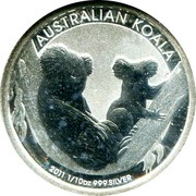 Australia 10 Cents Australian Koala 2011 P Brilliant Uncirculated AUSTRALIAN KOALA P EM 2011 1/10 OZ 999 SILVER coin reverse Australia 10 Cents Australian Koala 2011 P Brilliant Uncirculated AUSTRALIAN KOALA P EM 2011 1/10 OZ 999 SILVER coin reverse