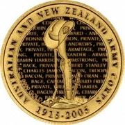 Australia 10 Dollars ANZAC 90th Anniversary 2005 KM# 866 AUSTRALIAN AND NEW ZEALAND ARMY CORPS 1915-2005 4 OZ 9999 GOLD coin reverse