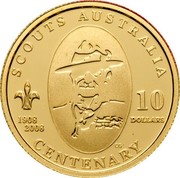 Australia 10 Dollars Centenary of Australian Scouts 2008 KM# 1051 SCOUTS AUSTRALIA 1908 2008 10 DOLLARS CENTENARY CG coin reverse Australia 10 Dollars Centenary of Australian Scouts 2008 KM# 1051 SCOUTS AUSTRALIA 1908 2008 10 DOLLARS CENTENARY CG coin reverse