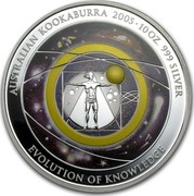 Australia 10 Dollars Evolution of Knowledge 2005 KM# 744 AUSTRALIAN KOOKABURRA 2005 10 OZ. 999 SILVER EVOLUTION OF KNOWLEDGE P AD coin reverse