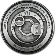 Australia 10 Dollars Evolution of Time 2002 P Proof KM# 633 AUSTRALIAN KOOKABURRA 2002 10OZ. 999 SILVER EVOLUTION OF TIME TEMPUS FUGIT ET NUNQUAM REVERTITUR P AD coin reverse Australia 10 Dollars Evolution of Time 2002 P Proof KM# 633 AUSTRALIAN KOOKABURRA 2002 10OZ. 999 SILVER EVOLUTION OF TIME TEMPUS FUGIT ET NUNQUAM REVERTITUR P AD coin reverse