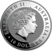 Australia 10 Dollars Kookaburra on a branch 2012 KM# 1693 ELIZABETH II AUSTRALIA 10 DOLLARS IRB coin obverse Australia 10 Dollars Kookaburra on a branch 2012 KM# 1693 ELIZABETH II AUSTRALIA 10 DOLLARS IRB coin obverse