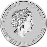 Australia 10 Dollars Lunar Horse 2014 KM# 2114 ELIZABETH II AUSTRALIA 10 OZ 999 SILVER 2014 10 DOLLARS IRB coin obverse Australia 10 Dollars Lunar Horse 2014 KM# 2114 ELIZABETH II AUSTRALIA 10 OZ 999 SILVER 2014 10 DOLLARS IRB coin obverse