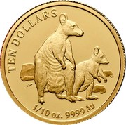 Australia Ten Dollars Two kangaroos 2011 Proof KM# 1522 TEN DOLLARS 1/10 OZ 9999 AU coin reverse Australia Ten Dollars Two kangaroos 2011 Proof KM# 1522 TEN DOLLARS 1/10 OZ 9999 AU coin reverse