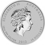 Australia 10 Dollars Year of the Dragon 2012 KM# 1667 ELIZABETH II AUSTRALIA 10 OZ 999 SILVER 2012 10 DOLLARS IRB coin obverse Australia 10 Dollars Year of the Dragon 2012 KM# 1667 ELIZABETH II AUSTRALIA 10 OZ 999 SILVER 2012 10 DOLLARS IRB coin obverse