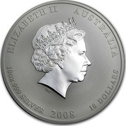 Australia 10 Dollars Year of the Mouse 2008 KM# 1057a ELIZABETH II AUSTRALIA 10 OZ 999 SILVER 2008 10 DOLLARS IRB coin obverse Australia 10 Dollars Year of the Mouse 2008 KM# 1057a ELIZABETH II AUSTRALIA 10 OZ 999 SILVER 2008 10 DOLLARS IRB coin obverse