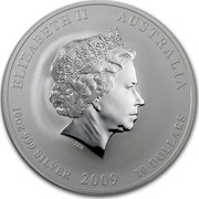 Australia 10 Dollars Year of the Ox 2009 KM# 1752 ELIZABETH II AUSTRALIA 10 OZ 999 SILVER 2009 10 DOLLARS IRB coin obverse Australia 10 Dollars Year of the Ox 2009 KM# 1752 ELIZABETH II AUSTRALIA 10 OZ 999 SILVER 2009 10 DOLLARS IRB coin obverse