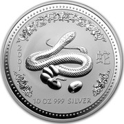 Australia 10 Dollars Year of the Snake 2001 KM# 539 2001 10 OZ 999 SILVER coin reverse