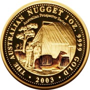 Australia 100 Dollars The Australian Nugget 2003 KM# 906 THE AUSTRALIAN NUGGET 1 OZ. 9999 GOLD 2003 AUSTRALIAN PROSPECTOR SERIES P LK coin reverse Australia 100 Dollars The Australian Nugget 2003 KM# 906 THE AUSTRALIAN NUGGET 1 OZ. 9999 GOLD 2003 AUSTRALIAN PROSPECTOR SERIES P LK coin reverse