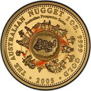 Australia 100 Dollars The Australian Nugget 2005 KM# 915 THE AUSTRALIAN NUGGET 1 OZ. 9999 GOLD 2005 AUSTRALIAN PROSPECTOR SERIES P coin reverse Australia 100 Dollars The Australian Nugget 2005 KM# 915 THE AUSTRALIAN NUGGET 1 OZ. 9999 GOLD 2005 AUSTRALIAN PROSPECTOR SERIES P coin reverse