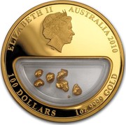 Australia 100 Dollars Treasures of Australia 2010 KM# 1436 ELIZABETH II AUSTRALIA 2010 100 DOLLARS 1 OZ 9999 GOLD IRB coin obverse Australia 100 Dollars Treasures of Australia 2010 KM# 1436 ELIZABETH II AUSTRALIA 2010 100 DOLLARS 1 OZ 9999 GOLD IRB coin obverse