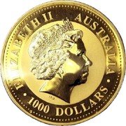 Australia 1000 Dollars Year of the rooster 2005 KM# 699 ELIZABETH AUSTRALIA 1000 DOLLARS coin obverse