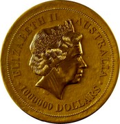 Australia 1000000 Dollars Australian Kangaroo 2012 KM# 1569 ELIZABETH II AUSTRALIA 1000000 DOLLARS IRB coin obverse Australia 1000000 Dollars Australian Kangaroo 2012 KM# 1569 ELIZABETH II AUSTRALIA 1000000 DOLLARS IRB coin obverse