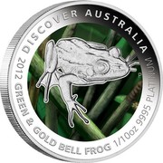 Australia 15 Dollars Bell Frog 2012 P Proof KM# 1848 DISCOVER AUSTRALIA 2012 GREEN & GOLD BELL FROG 1/10OZ 9995 PLATINUM P TV coin reverse Australia 15 Dollars Bell Frog 2012 P Proof KM# 1848 DISCOVER AUSTRALIA 2012 GREEN & GOLD BELL FROG 1/10OZ 9995 PLATINUM P TV coin reverse