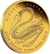 Australia 15 Dollars Discover Australia - Brolga 2009 KM# 1225 DISCOVER AUSTRALIA 2009 BROLGA 1/10 OZ 9999 GOLD P DB coin reverse Australia 15 Dollars Discover Australia - Brolga 2009 KM# 1225 DISCOVER AUSTRALIA 2009 BROLGA 1/10 OZ 9999 GOLD P DB coin reverse