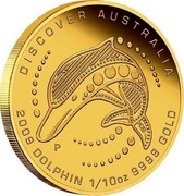 Australia 15 Dollars Discover Australia - Dolphin 2009 KM# 1223 DISCOVER AUSTRALIA 2009 DOLPHIN 1/10 OZ 9999 GOLD P DB coin reverse Australia 15 Dollars Discover Australia - Dolphin 2009 KM# 1223 DISCOVER AUSTRALIA 2009 DOLPHIN 1/10 OZ 9999 GOLD P DB coin reverse