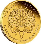 Australia 15 Dollars Discover Australia - Echidna 2009 KM# 1226 DISCOVER AUSTRALIA 2009 ECHIDNA 1/10 OZ 9999 GOLD P DB coin reverse Australia 15 Dollars Discover Australia - Echidna 2009 KM# 1226 DISCOVER AUSTRALIA 2009 ECHIDNA 1/10 OZ 9999 GOLD P DB coin reverse