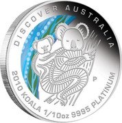 Australia 15 Dollars Discover Australia - Koala 2010 KM# 1405 DISCOVER AUSTRALIA 1010 KOALA 1/10 OZ 9995 PLATINUM P DB coin reverse Australia 15 Dollars Discover Australia - Koala 2010 KM# 1405 DISCOVER AUSTRALIA 1010 KOALA 1/10 OZ 9995 PLATINUM P DB coin reverse