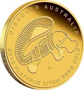 Australia 15 Dollars Discover Australia - Platypus 2010 KM# 1413 DISCOVER AUSTRALIA 2010 PLATYPUS 1/10 OZ 9999 GOLD P DB coin reverse Australia 15 Dollars Discover Australia - Platypus 2010 KM# 1413 DISCOVER AUSTRALIA 2010 PLATYPUS 1/10 OZ 9999 GOLD P DB coin reverse