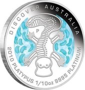 Australia 15 Dollars Discover Australia - Platypus 2010 KM# 1411 DISCOVER AUSTRALIA 2010 PLATYPUS 1/10 OZ 9995 PLATINUM P DB coin reverse Australia 15 Dollars Discover Australia - Platypus 2010 KM# 1411 DISCOVER AUSTRALIA 2010 PLATYPUS 1/10 OZ 9995 PLATINUM P DB coin reverse