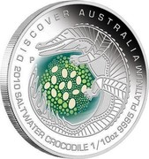 Australia 15 Dollars Discover Australia - Saltwater Crocodile 2010 KM# 1417 DISCOVER AUSTRALIA 2010 SALTWATER CROCODILE 1/10 OZ 9995 PLATINUM P DB coin reverse Australia 15 Dollars Discover Australia - Saltwater Crocodile 2010 KM# 1417 DISCOVER AUSTRALIA 2010 SALTWATER CROCODILE 1/10 OZ 9995 PLATINUM P DB coin reverse