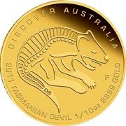 Australia 15 Dollars (Discover Australia - Tasmanian Devil) KM# 1542 DISCOVER AUSTRALIA 2011 TASMANIAN DEVIL 1/10 OZ 9999 GOLD P DB coin reverse Australia 15 Dollars (Discover Australia - Tasmanian Devil) KM# 1542 DISCOVER AUSTRALIA 2011 TASMANIAN DEVIL 1/10 OZ 9999 GOLD P DB coin reverse
